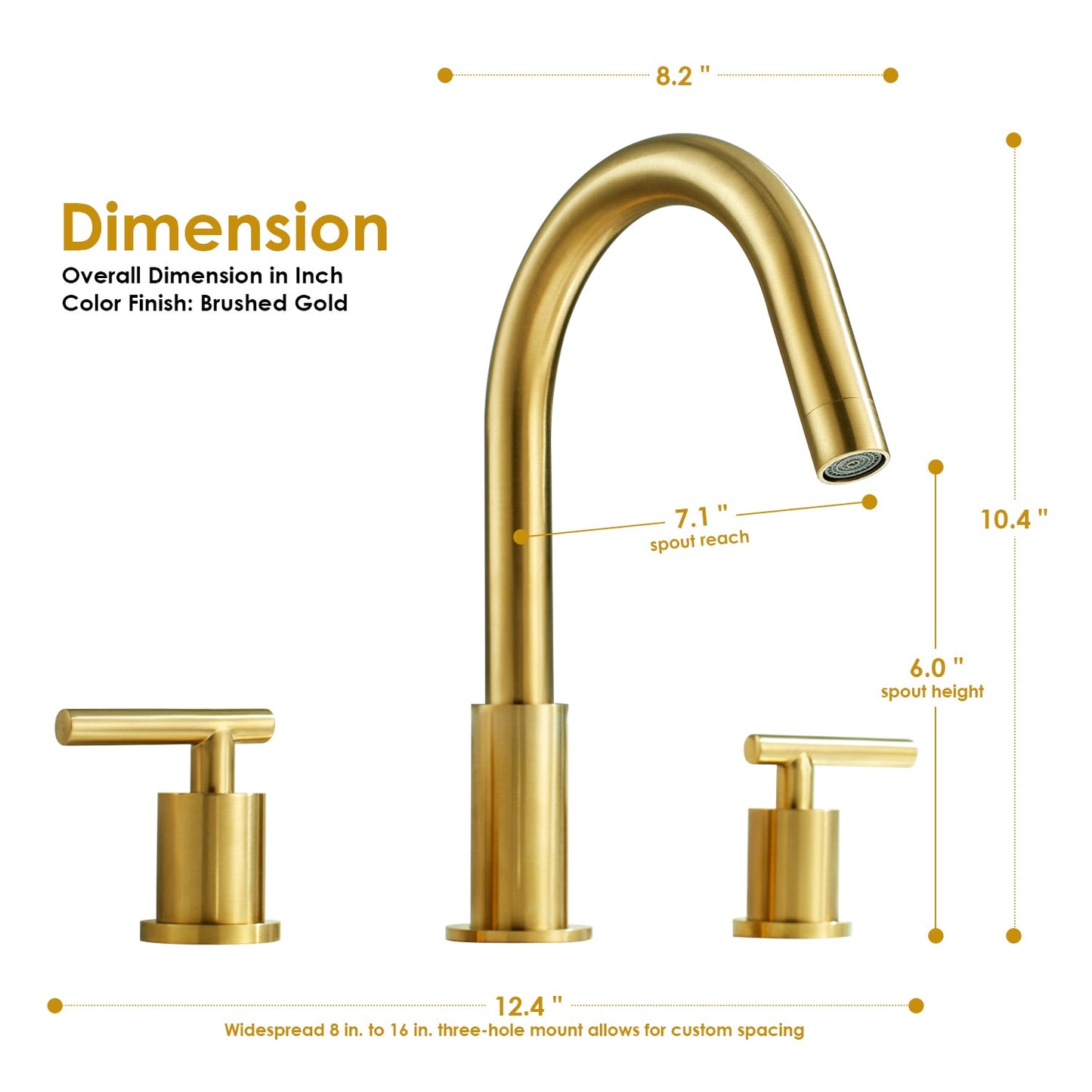 Balen 8" Widespread 2-Handle Bathroom High-Arc Faucet in Brushed Gold