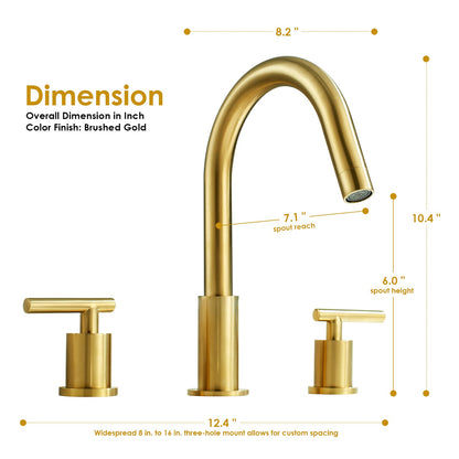 Balen 8" Widespread 2-Handle Bathroom High-Arc Faucet in Brushed Gold