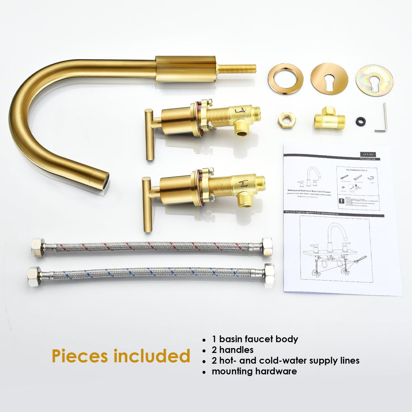 Balen 8" Widespread 2-Handle Bathroom High-Arc Faucet in Brushed Gold
