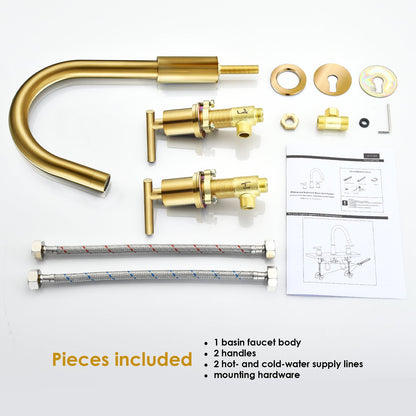 Balen 8" Widespread 2-Handle Bathroom High-Arc Faucet in Brushed Gold