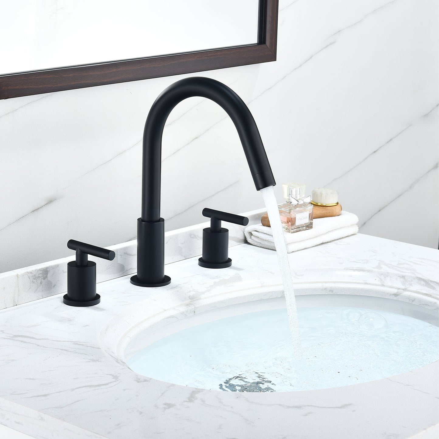 Balen 8" Widespread 2-Handle Bathroom High-Arc Faucet in Matte Black