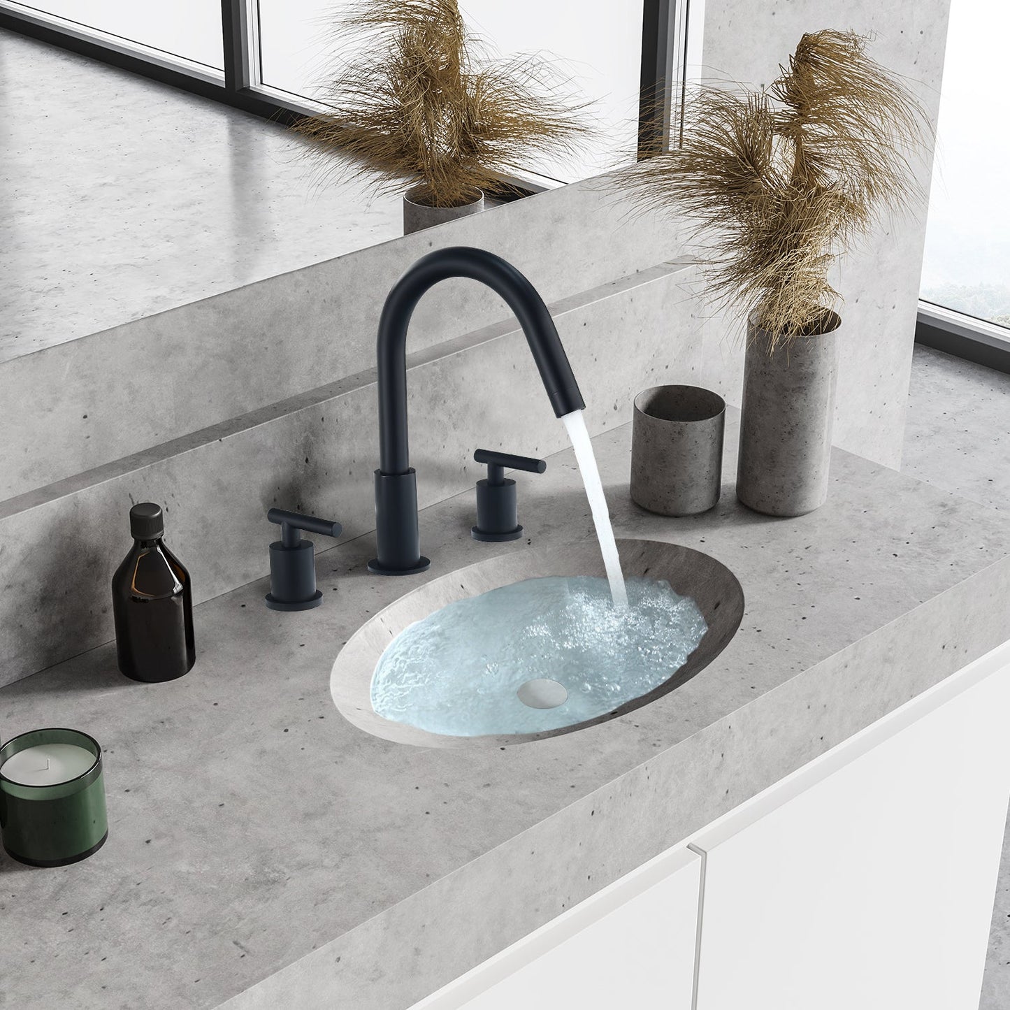Balen 8" Widespread 2-Handle Bathroom High-Arc Faucet in Matte Black