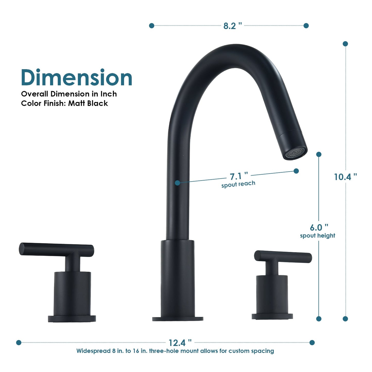 Balen 8" Widespread 2-Handle Bathroom High-Arc Faucet in Matte Black