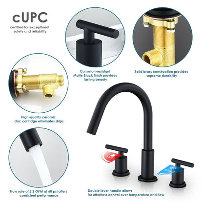 Balen 8" Widespread 2-Handle Bathroom High-Arc Faucet in Matte Black