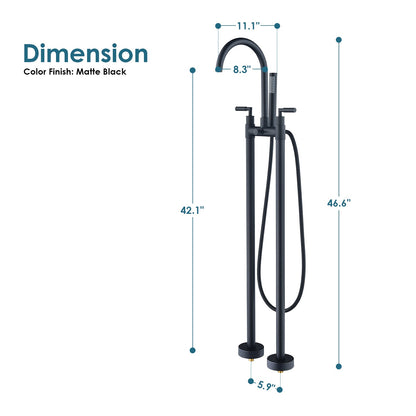 Gnosall Double Lever Handle Freestanding Floor Mounted Tub Filler with Handshower in Matte Black