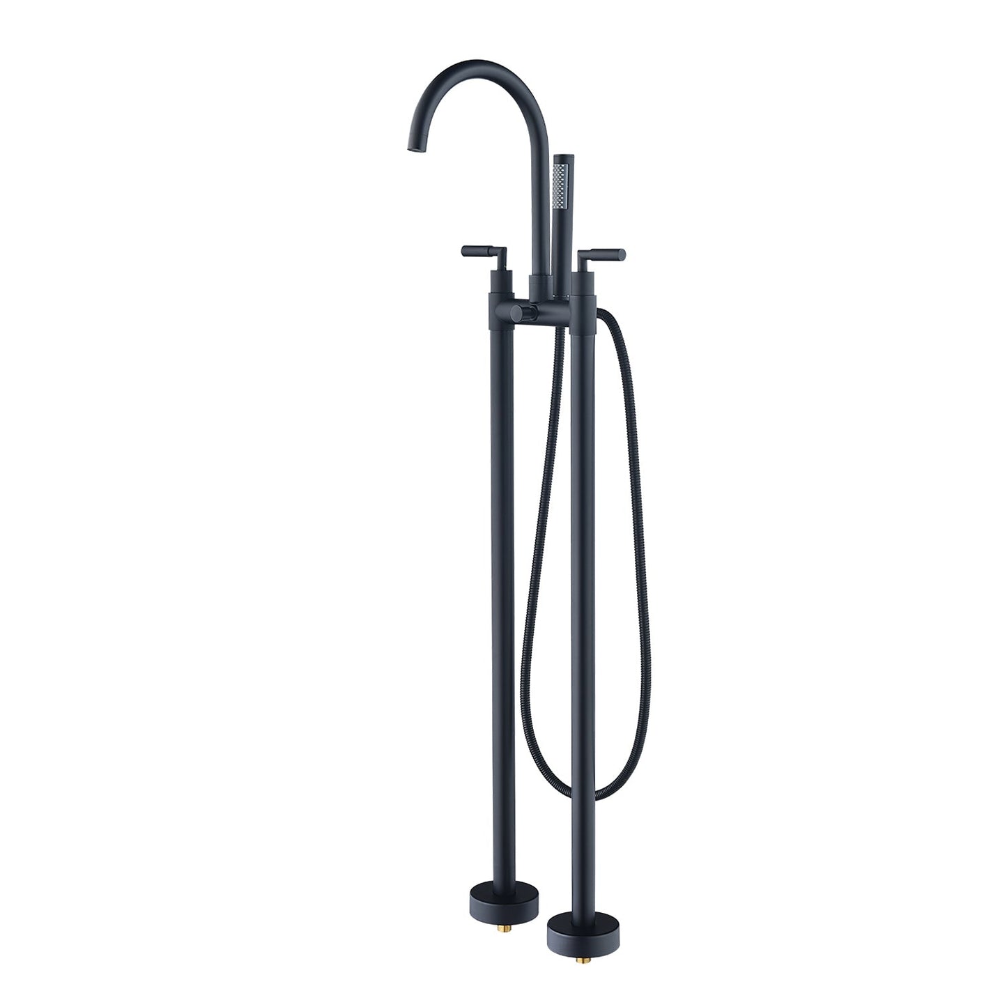 Gnosall Double Lever Handle Freestanding Floor Mounted Tub Filler with Handshower in Matte Black