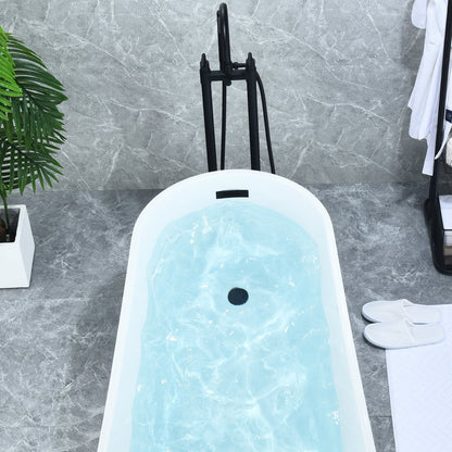 Gnosall Double Lever Handle Freestanding Floor Mounted Tub Filler with Handshower in Matte Black