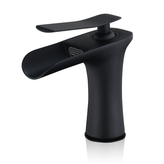 Mayen Single Hole Single-Handle Waterfall Bathroom Faucet in Matte Black