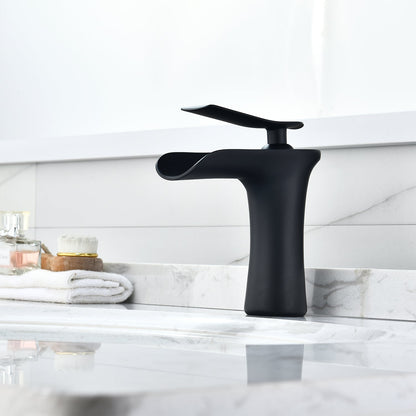 Mayen Single Hole Single-Handle Waterfall Bathroom Faucet in Matte Black
