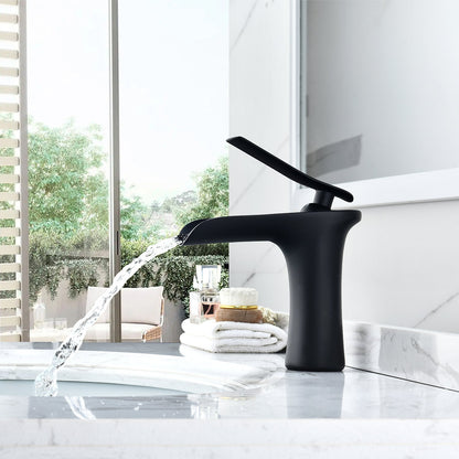 Mayen Single Hole Single-Handle Waterfall Bathroom Faucet in Matte Black