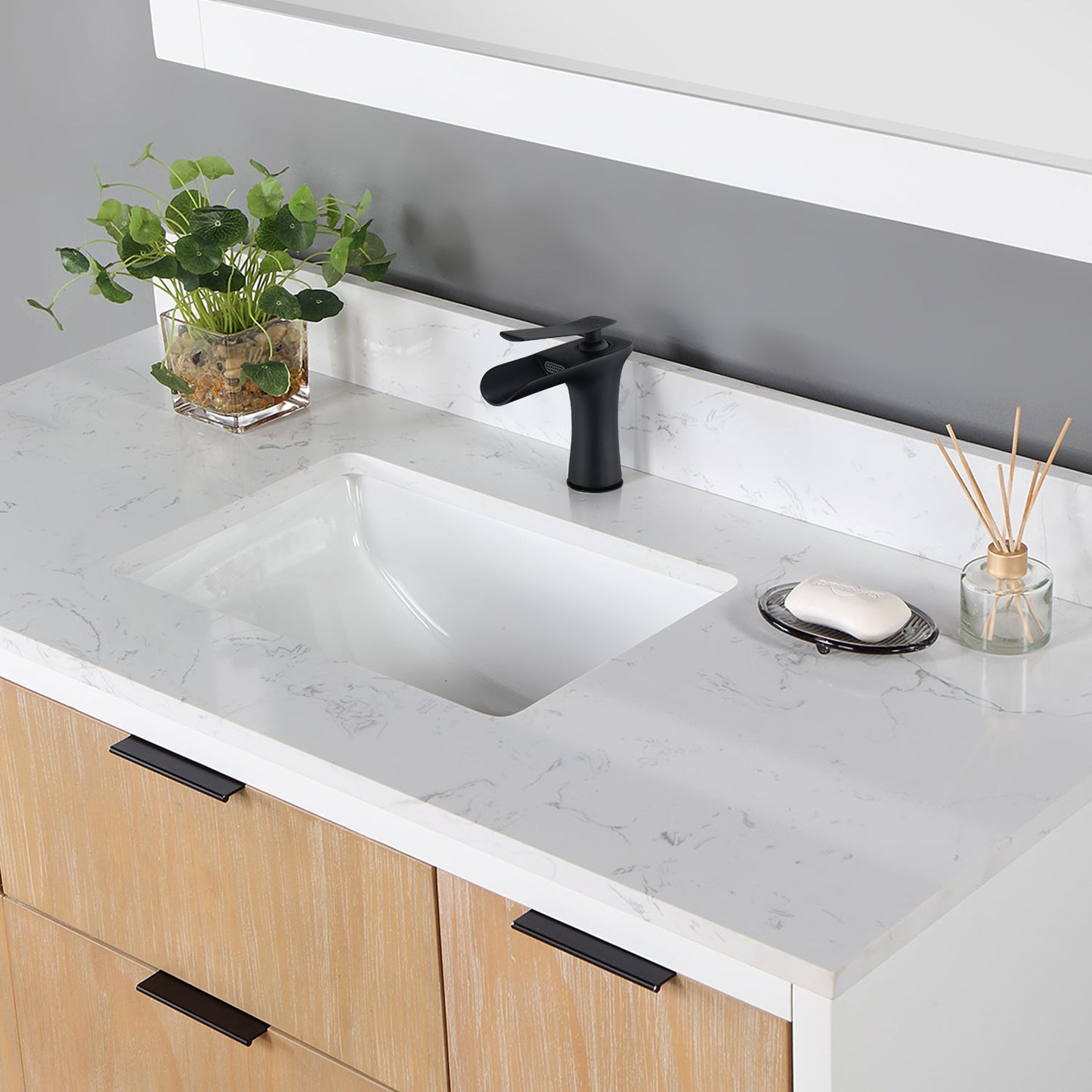 Mayen Single Hole Single-Handle Waterfall Bathroom Faucet in Matte Black