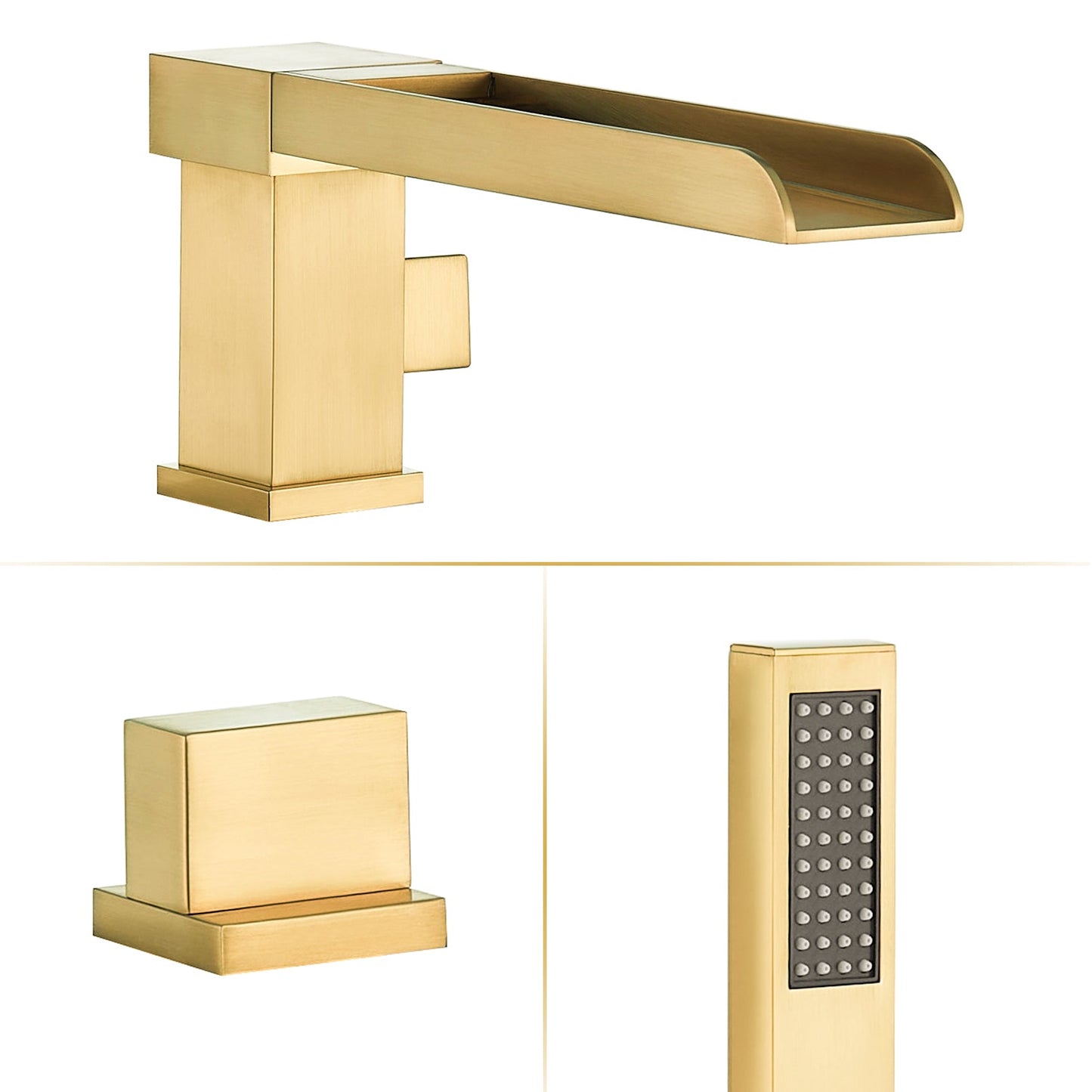 Nairn Deck-Mount Roman Waterfall Tub Filler in Brushed Gold with Handshower