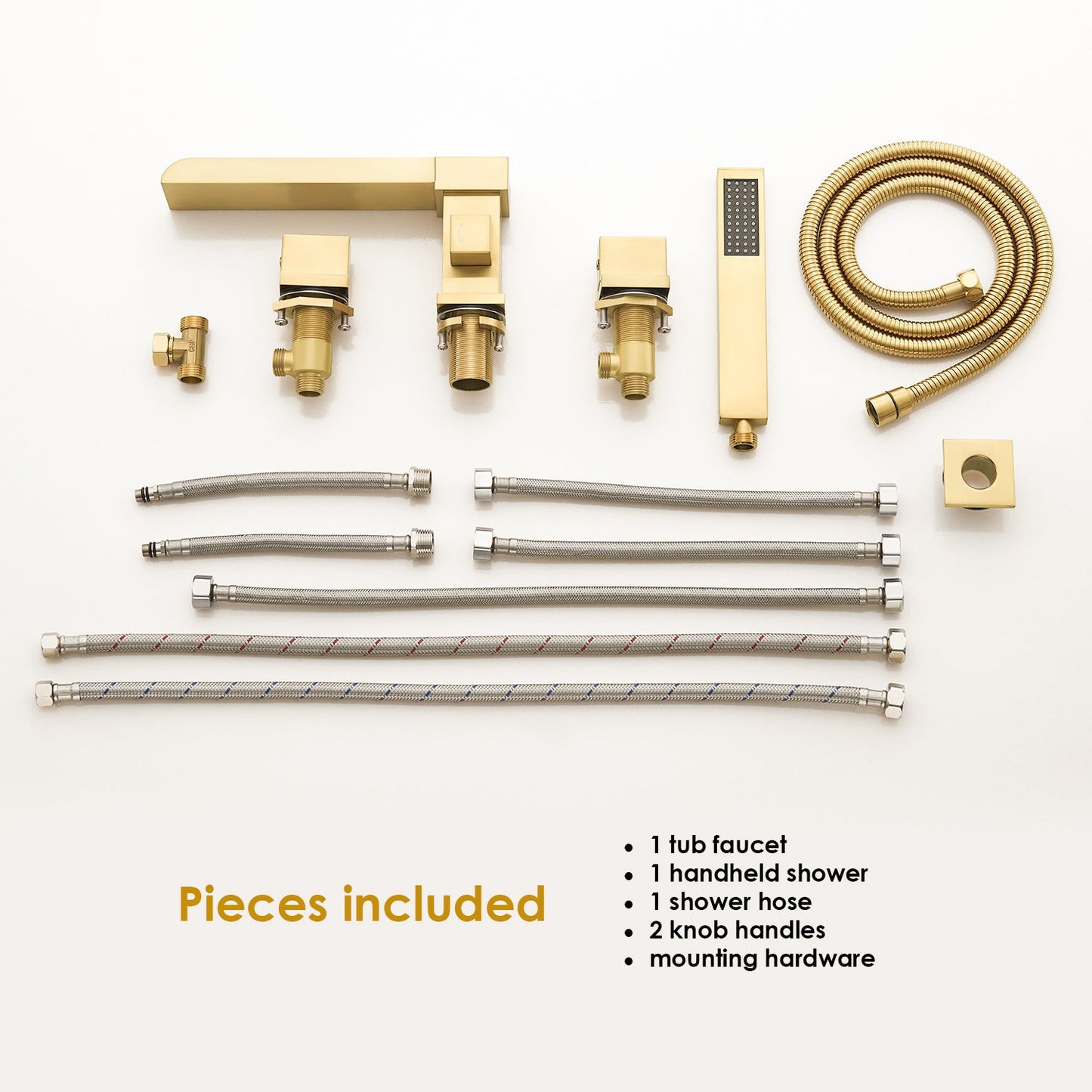 Nairn Deck-Mount Roman Waterfall Tub Filler in Brushed Gold with Handshower
