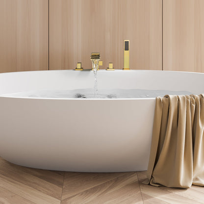 Nairn Deck-Mount Roman Waterfall Tub Filler in Brushed Gold with Handshower