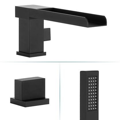 Nairn Deck-Mount Roman Waterfall Tub Filler in Matte Black with Handshower