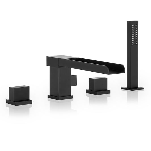 Nairn Deck-Mount Roman Waterfall Tub Filler in Matte Black with Handshower