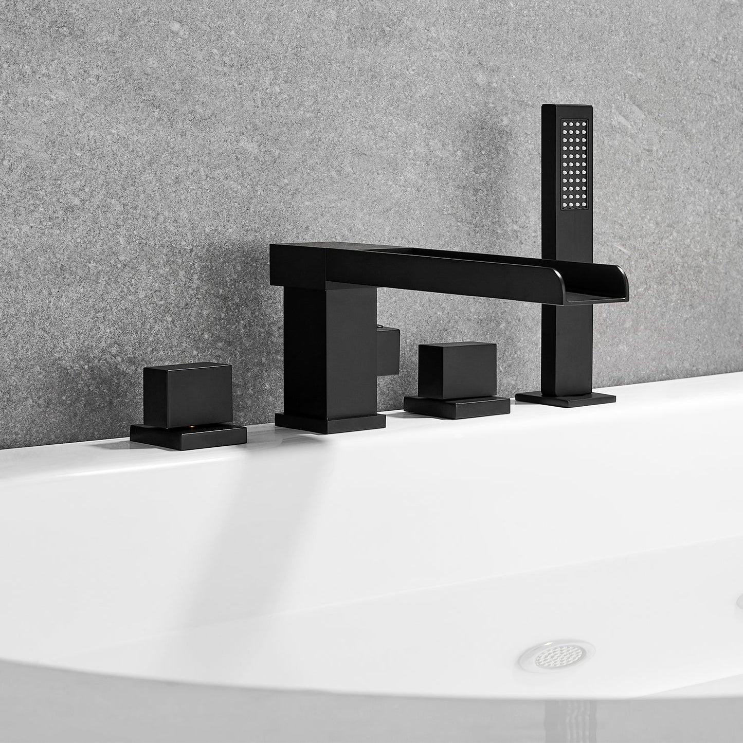Nairn Deck-Mount Roman Waterfall Tub Filler in Matte Black with Handshower