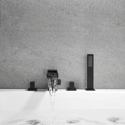 Nairn Deck-Mount Roman Waterfall Tub Filler in Matte Black with Handshower