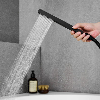 Nairn Deck-Mount Roman Waterfall Tub Filler in Matte Black with Handshower