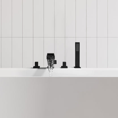 Nairn Deck-Mount Roman Waterfall Tub Filler in Matte Black with Handshower
