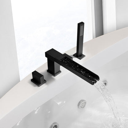 Nairn Deck-Mount Roman Waterfall Tub Filler in Matte Black with Handshower