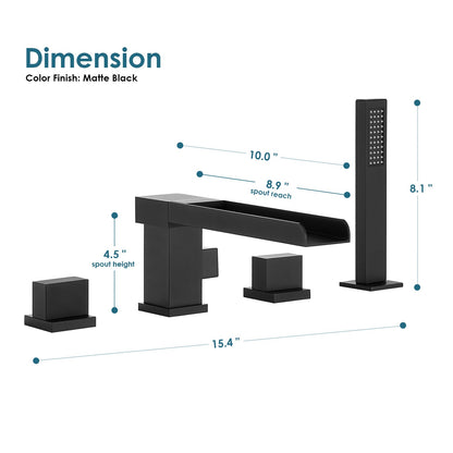 Nairn Deck-Mount Roman Waterfall Tub Filler in Matte Black with Handshower