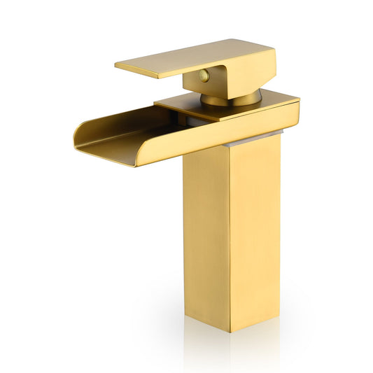 Sassor Single Hole Single-Handle Waterfall Bathroom Faucet in Brushed Gold