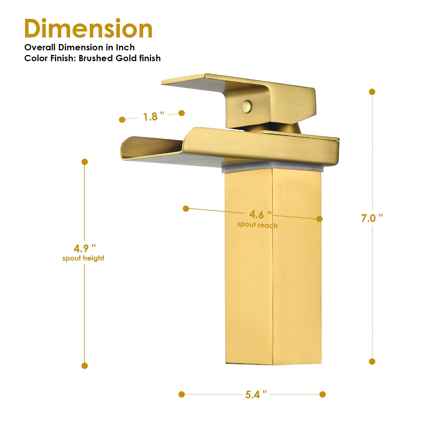 Sassor Single Hole Single-Handle Waterfall Bathroom Faucet in Brushed Gold