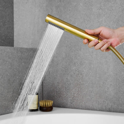 Sorlia Cross Handles Deck-Mount Roman Tub Faucet in Brushed Gold with Handshower