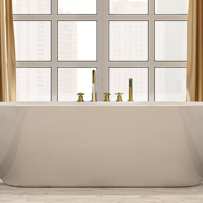 Sorlia Cross Handles Deck-Mount Roman Tub Faucet in Brushed Gold with Handshower