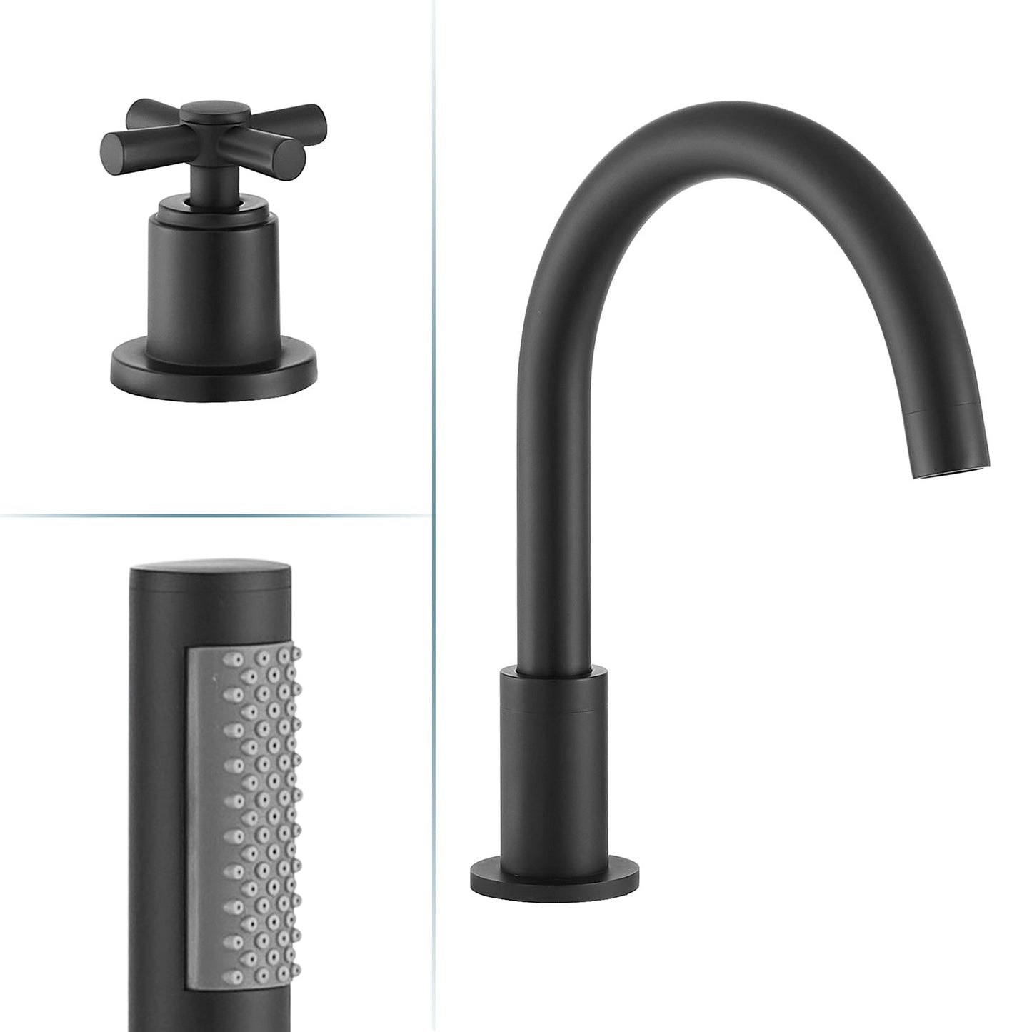 Sorlia Cross Handles Deck-Mount Roman Tub Faucet in Matte Black with Handheld shower