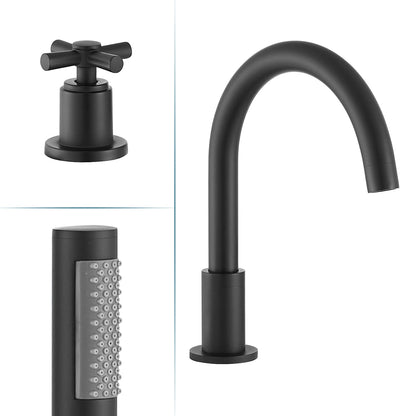 Sorlia Cross Handles Deck-Mount Roman Tub Faucet in Matte Black with Handheld shower
