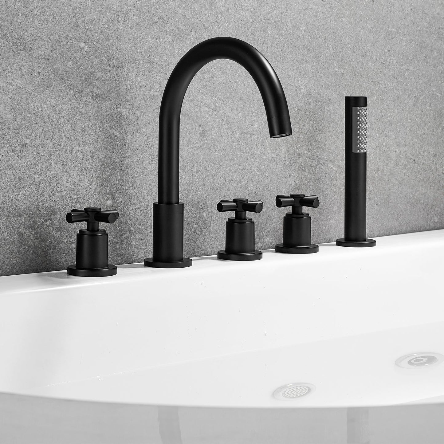Sorlia Cross Handles Deck-Mount Roman Tub Faucet in Matte Black with Handheld shower