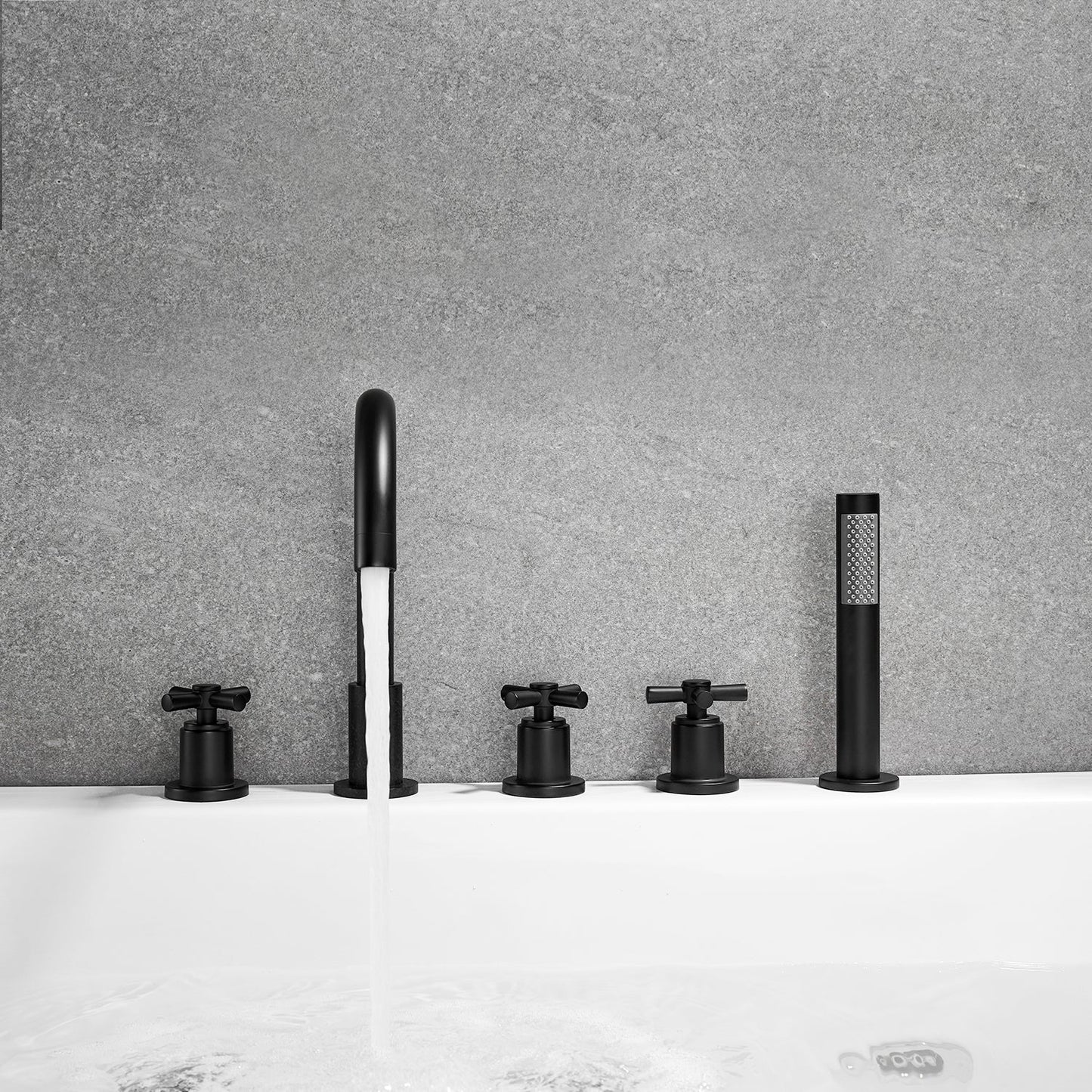 Sorlia Cross Handles Deck-Mount Roman Tub Faucet in Matte Black with Handheld shower