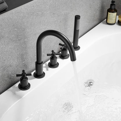 Sorlia Cross Handles Deck-Mount Roman Tub Faucet in Matte Black with Handheld shower