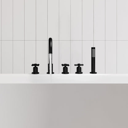 Sorlia Cross Handles Deck-Mount Roman Tub Faucet in Matte Black with Handheld shower