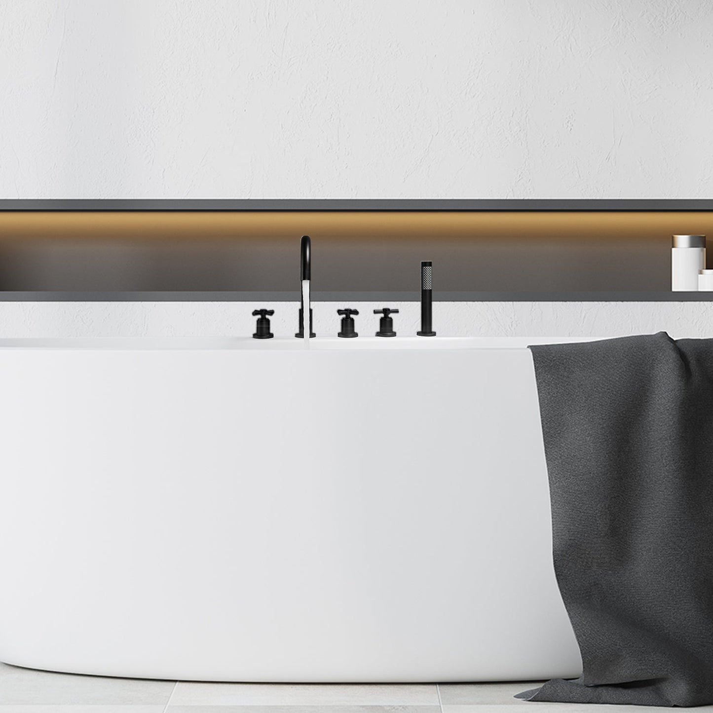 Sorlia Cross Handles Deck-Mount Roman Tub Faucet in Matte Black with Handheld shower