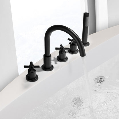 Sorlia Cross Handles Deck-Mount Roman Tub Faucet in Matte Black with Handheld shower