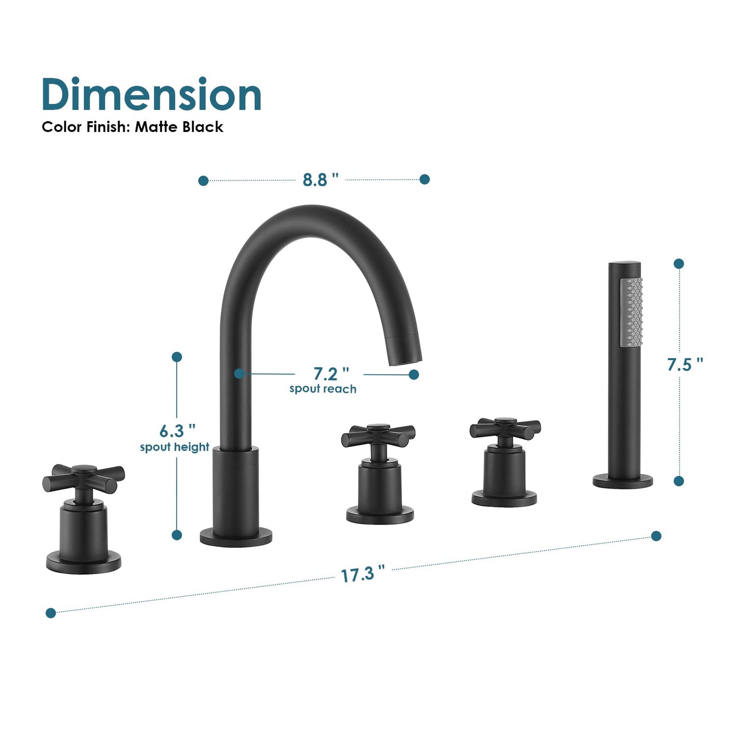 Sorlia Cross Handles Deck-Mount Roman Tub Faucet in Matte Black with Handheld shower