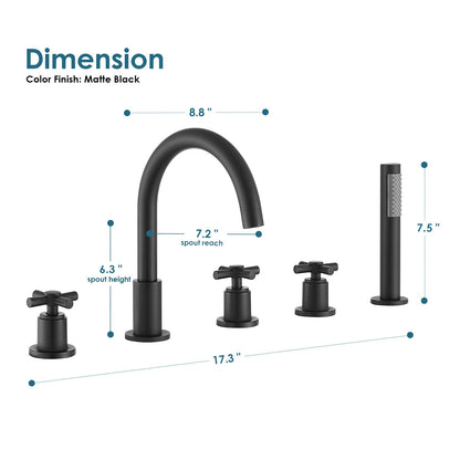 Sorlia Cross Handles Deck-Mount Roman Tub Faucet in Matte Black with Handheld shower