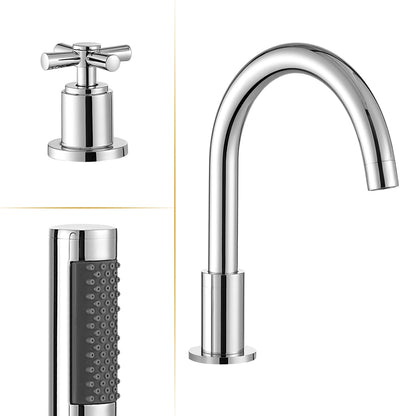 Sorlia Cross Handles Deck-Mount Roman Tub Faucet in Polished Chrome with Handshower