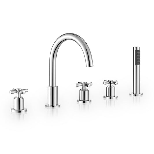 Sorlia Cross Handles Deck-Mount Roman Tub Faucet in Polished Chrome with Handshower