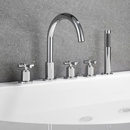 Sorlia Cross Handles Deck-Mount Roman Tub Faucet in Polished Chrome with Handshower
