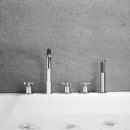 Sorlia Cross Handles Deck-Mount Roman Tub Faucet in Polished Chrome with Handshower