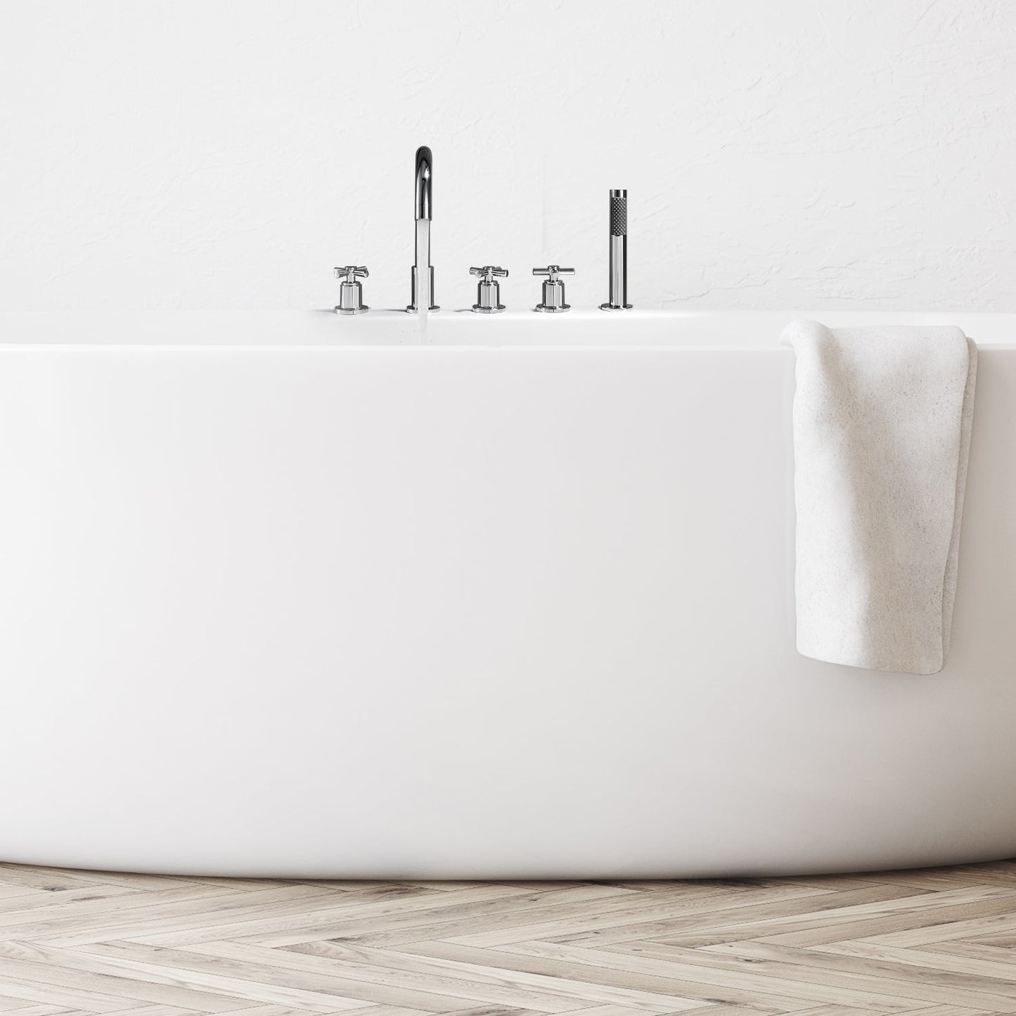 Sorlia Cross Handles Deck-Mount Roman Tub Faucet in Polished Chrome with Handshower