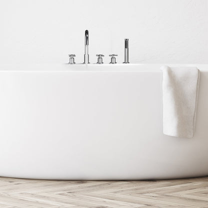 Sorlia Cross Handles Deck-Mount Roman Tub Faucet in Polished Chrome with Handshower