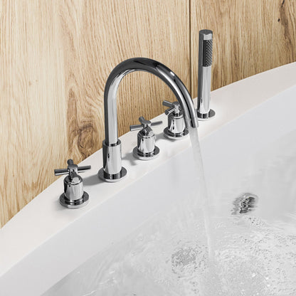 Sorlia Cross Handles Deck-Mount Roman Tub Faucet in Polished Chrome with Handshower