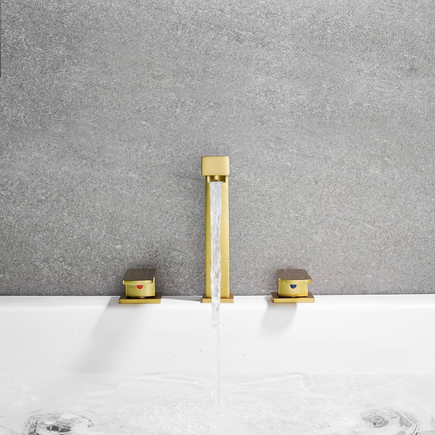 Calden Double Handle Deck-Mount 8" Widespread Roman Tub Faucet in Brushed Gold