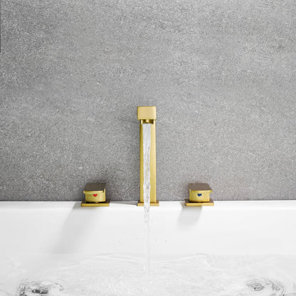 Calden Double Handle Deck-Mount 8" Widespread Roman Tub Faucet in Brushed Gold