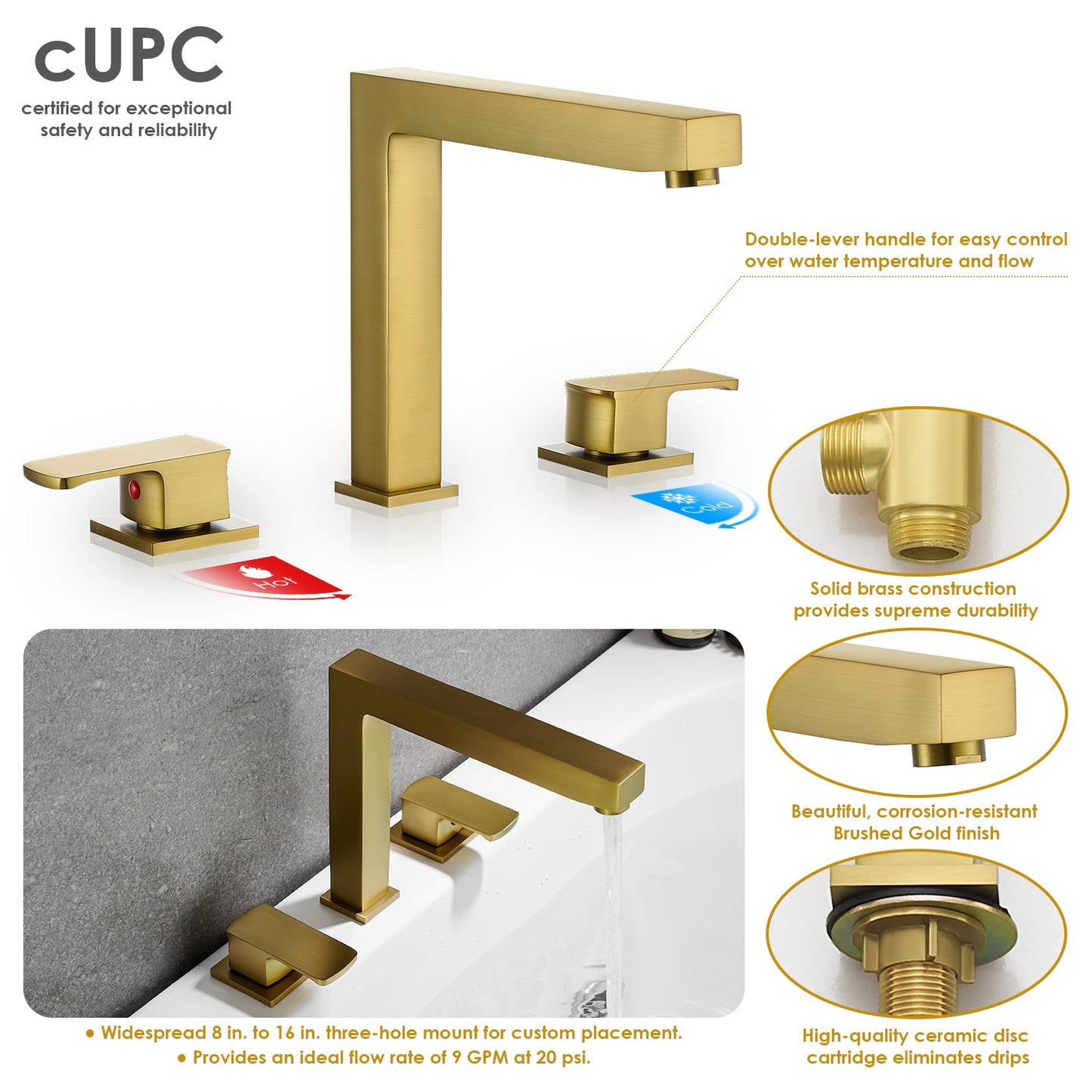 Calden Double Handle Deck-Mount 8" Widespread Roman Tub Faucet in Brushed Gold